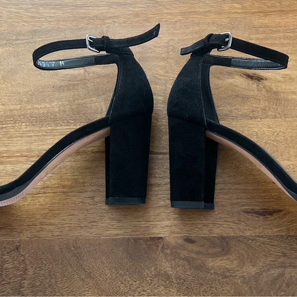 Stuart Weitzman Black Suede Ankle-Strap Block Heels - Picture 4 of 6